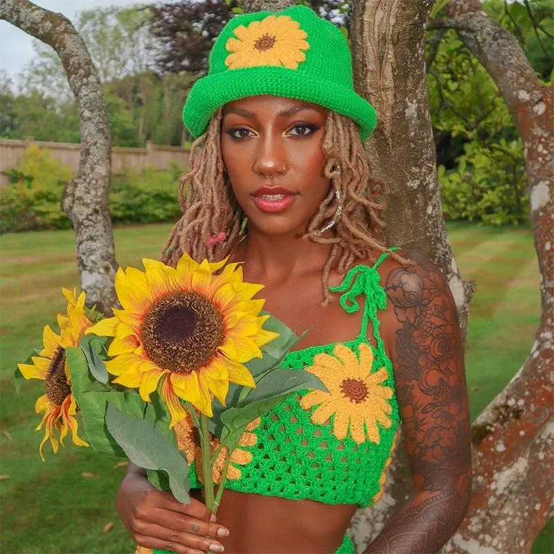 Handmade Retro Floral Knitted Bucket Hat