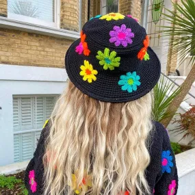 Handmade Retro Floral Knitted Bucket Hat