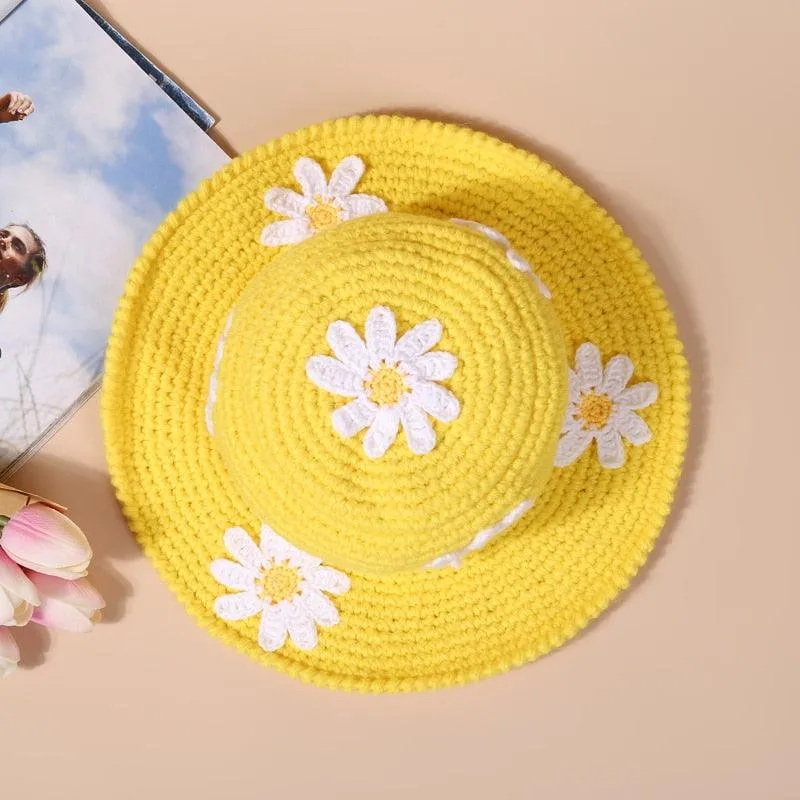 Handmade Retro Floral Knitted Bucket Hat