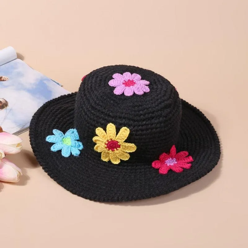 Handmade Retro Floral Knitted Bucket Hat