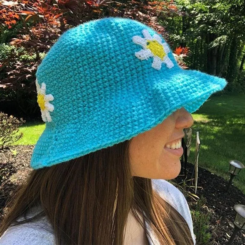 Handmade Retro Floral Knitted Bucket Hat
