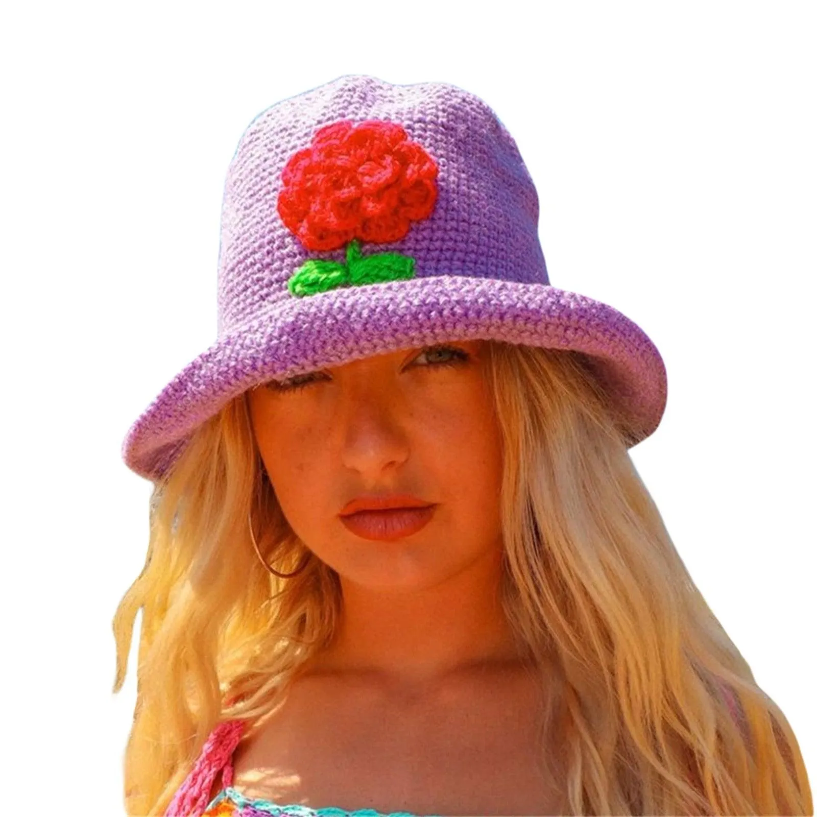 Handmade Retro Floral Knitted Bucket Hat
