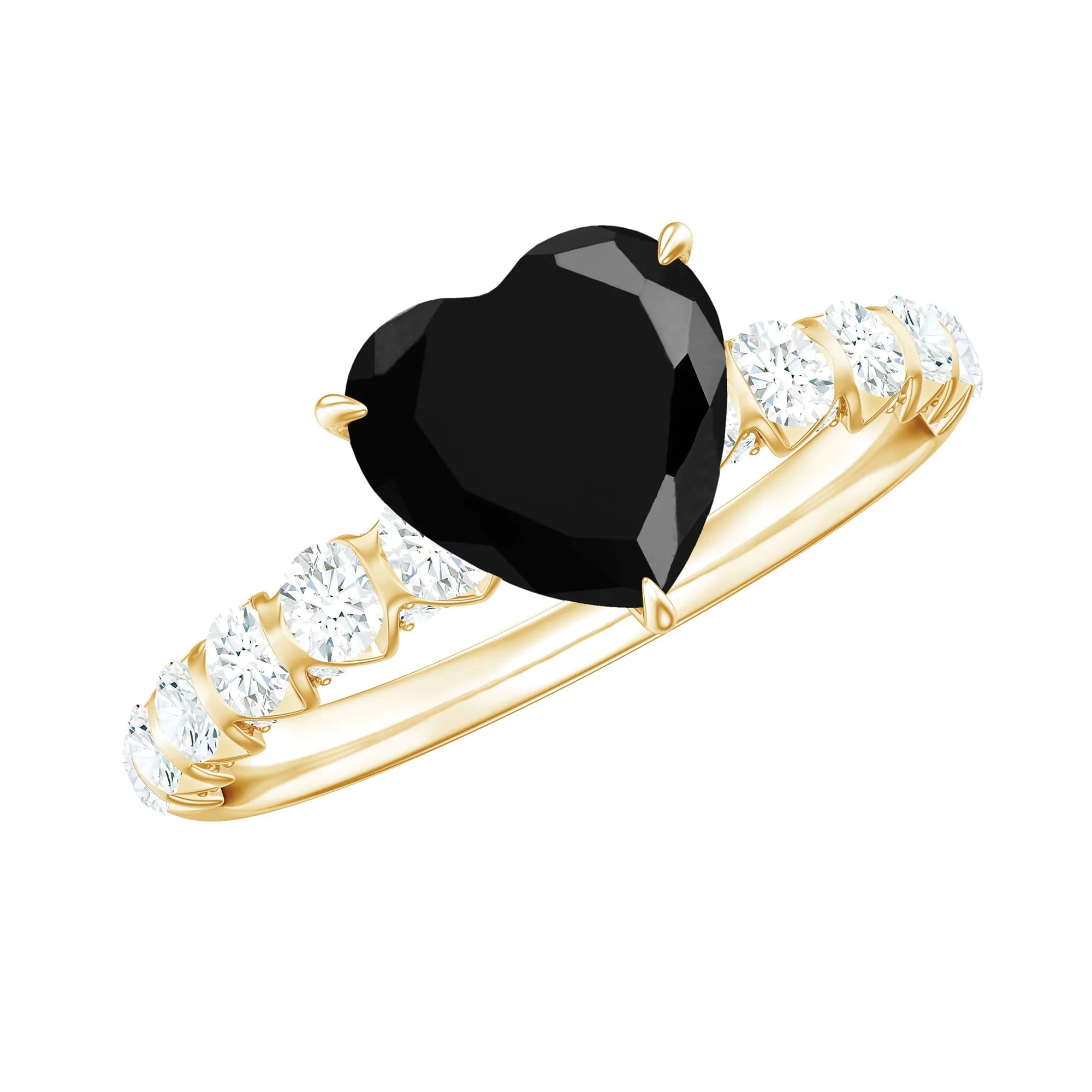 Heart Shape Black Spinel Solitaire Engagement Ring with Diamond