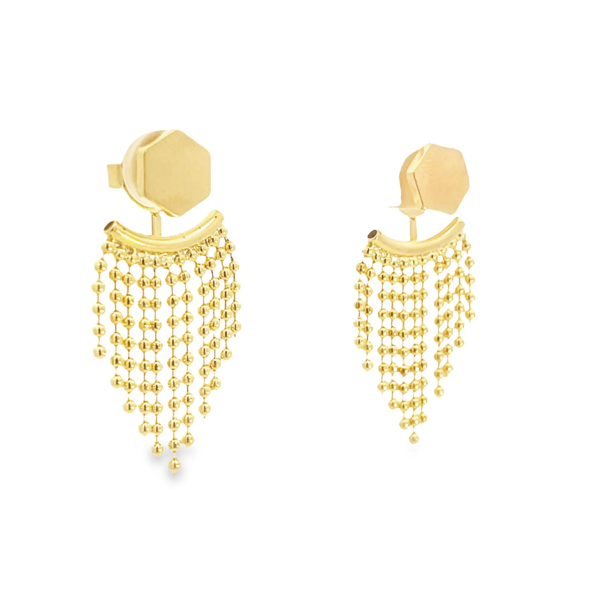 Hexagon Stud Veil Drop Fringe Tassel Earrings (L436)