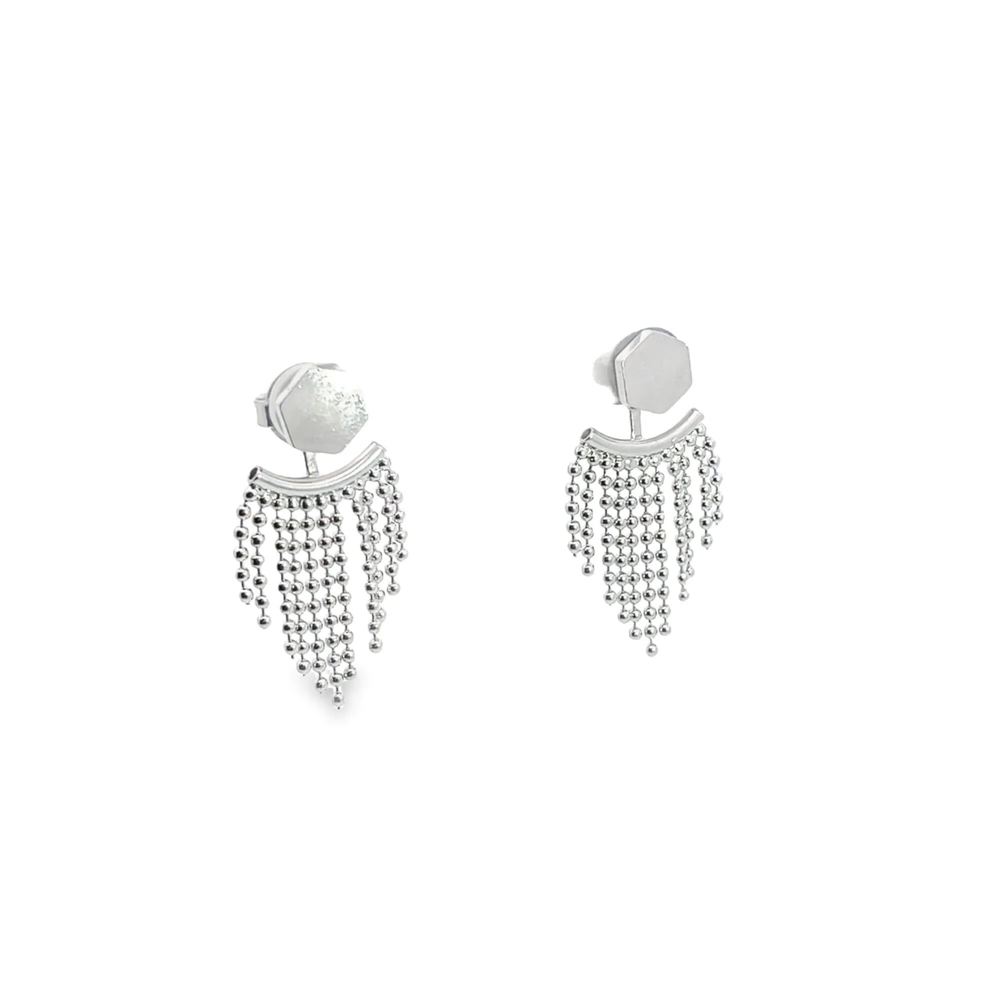 Hexagon Stud Veil Drop Fringe Tassel Earrings (L436)