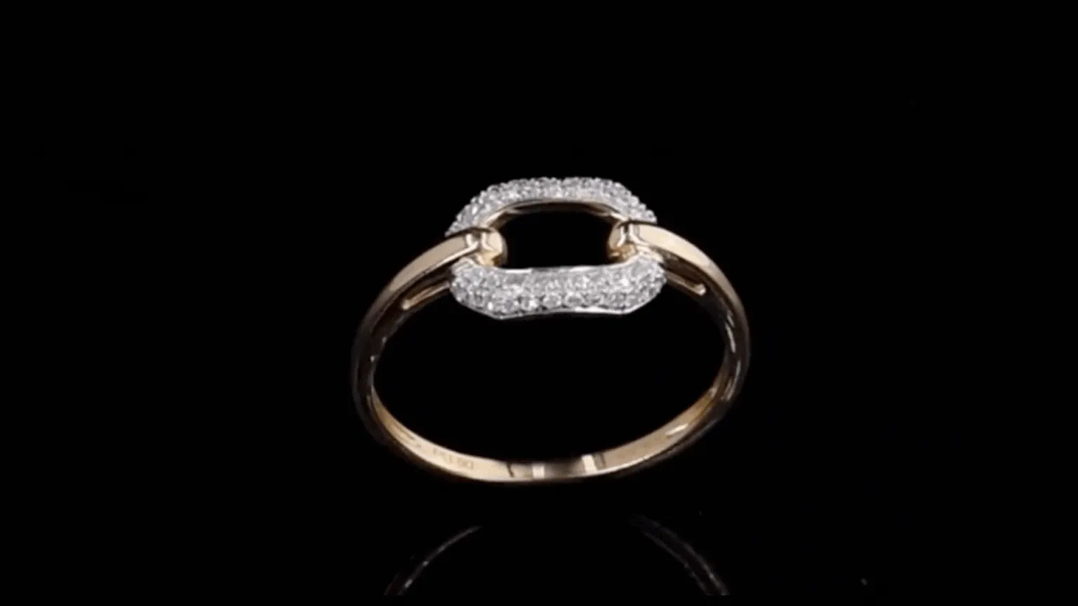 Iced Link 14K Solid Yellow Gold with Natural Diamonds Ring Band for Women