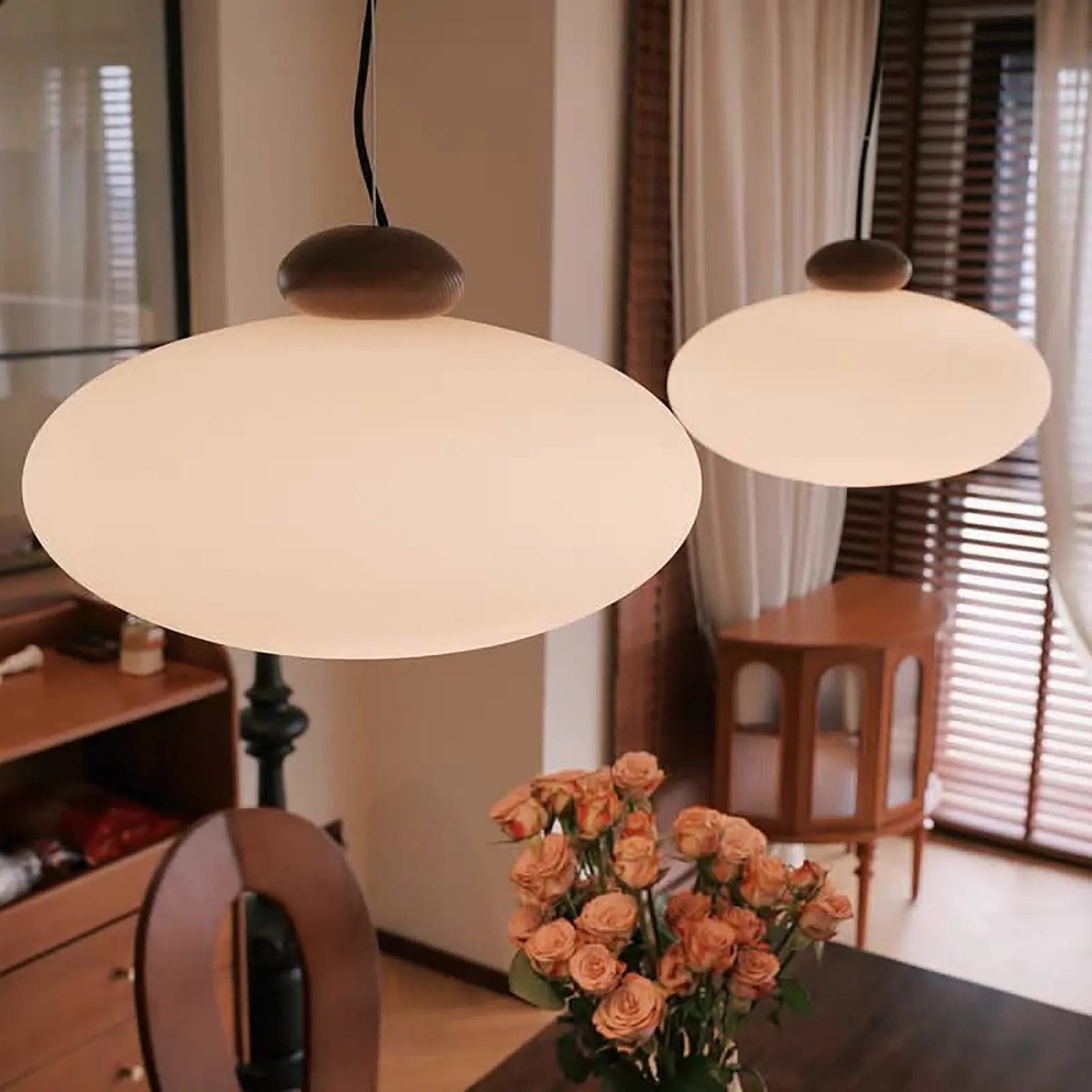 KAREN Modern Glass Pendant Light Timber Oak Natural Wood E27 base