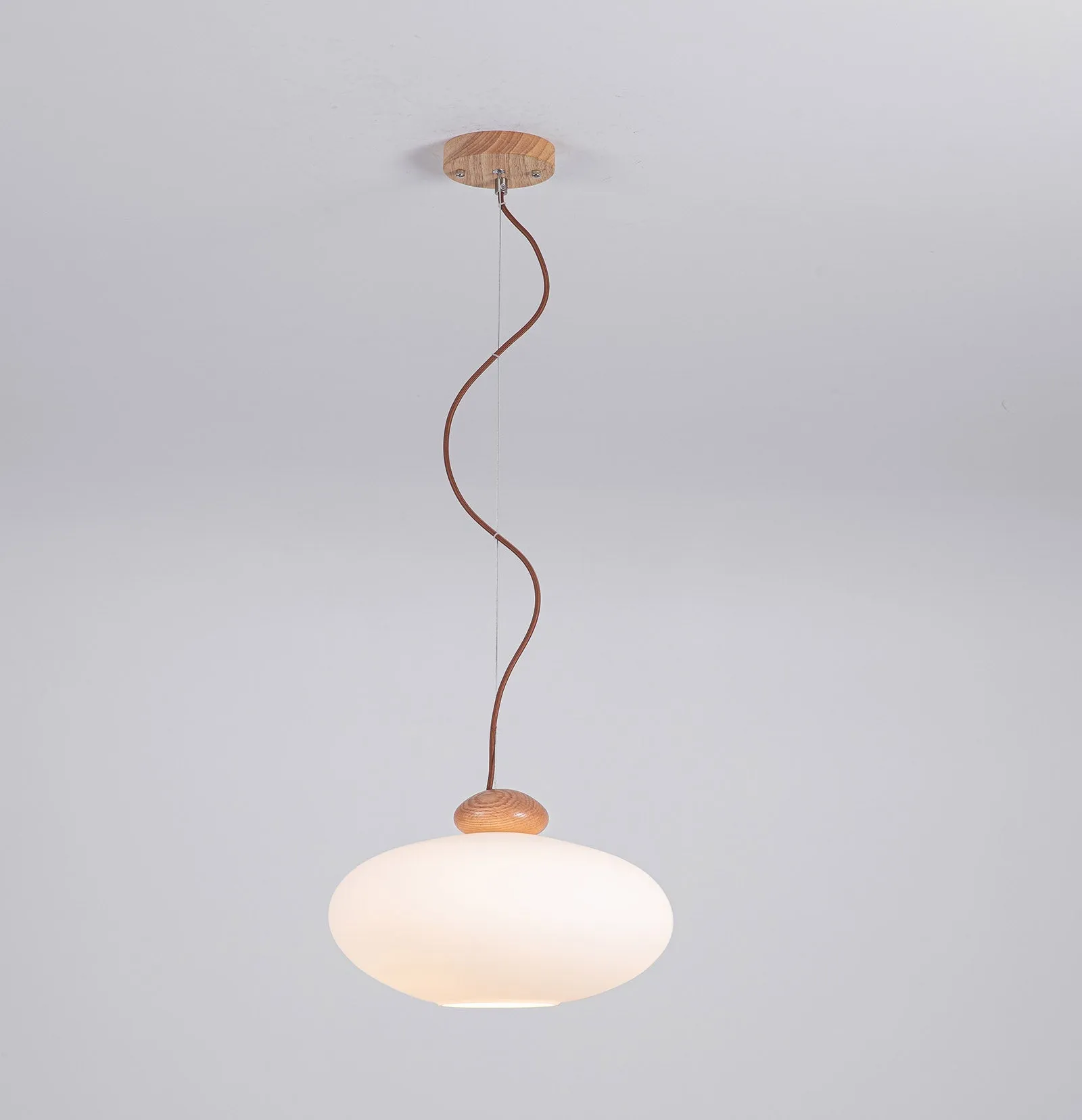 KAREN Modern Glass Pendant Light Timber Oak Natural Wood E27 base