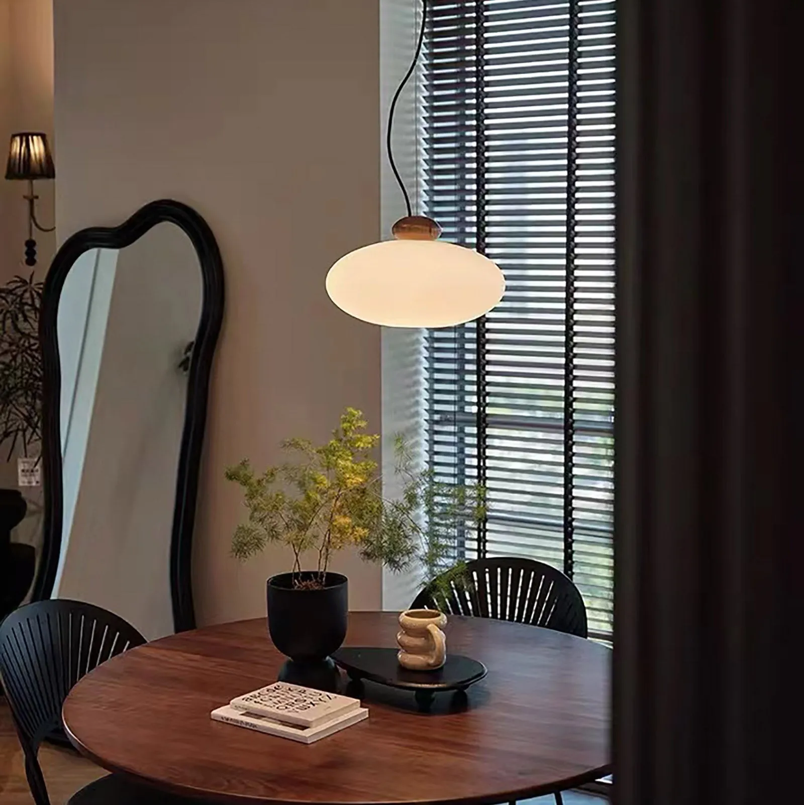 KAREN Modern Glass Pendant Light Timber Oak Natural Wood E27 base