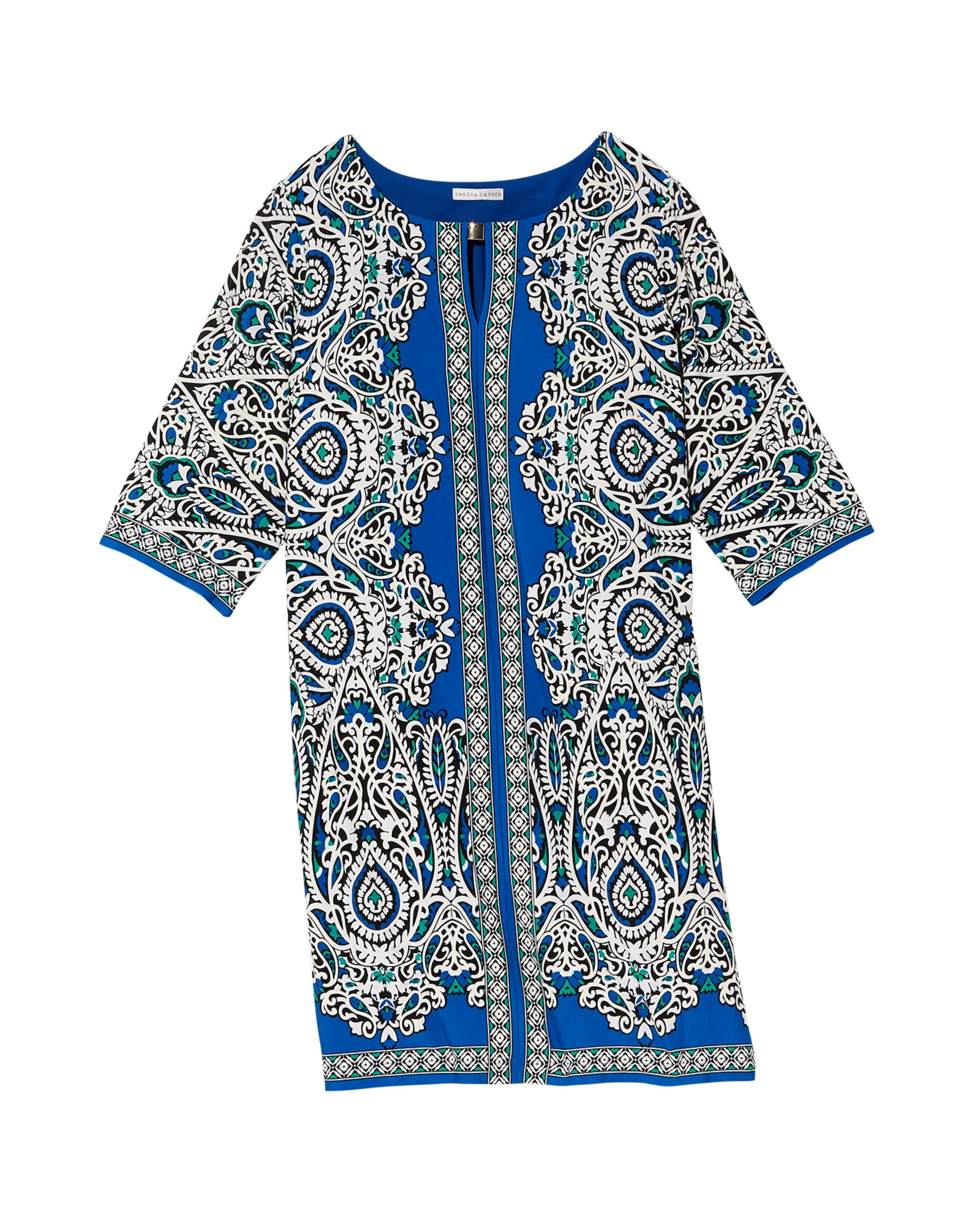 Karina Keyhole 3/4 Sleeve Shift Dress | Azure Blue / Teal