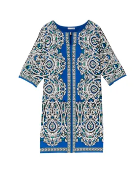 Karina Keyhole 3/4 Sleeve Shift Dress | Azure Blue / Teal