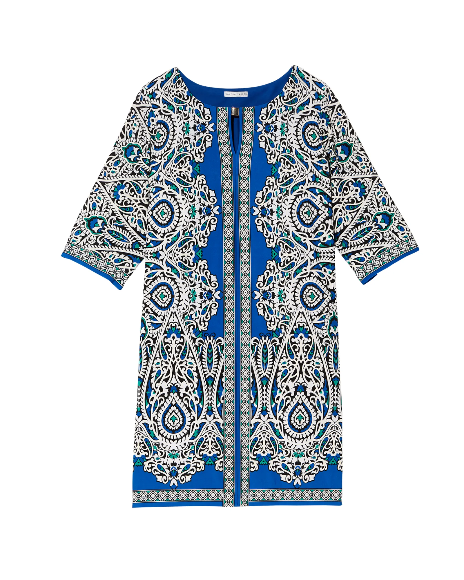 Karina Keyhole 3/4 Sleeve Shift Dress | Azure Blue / Teal