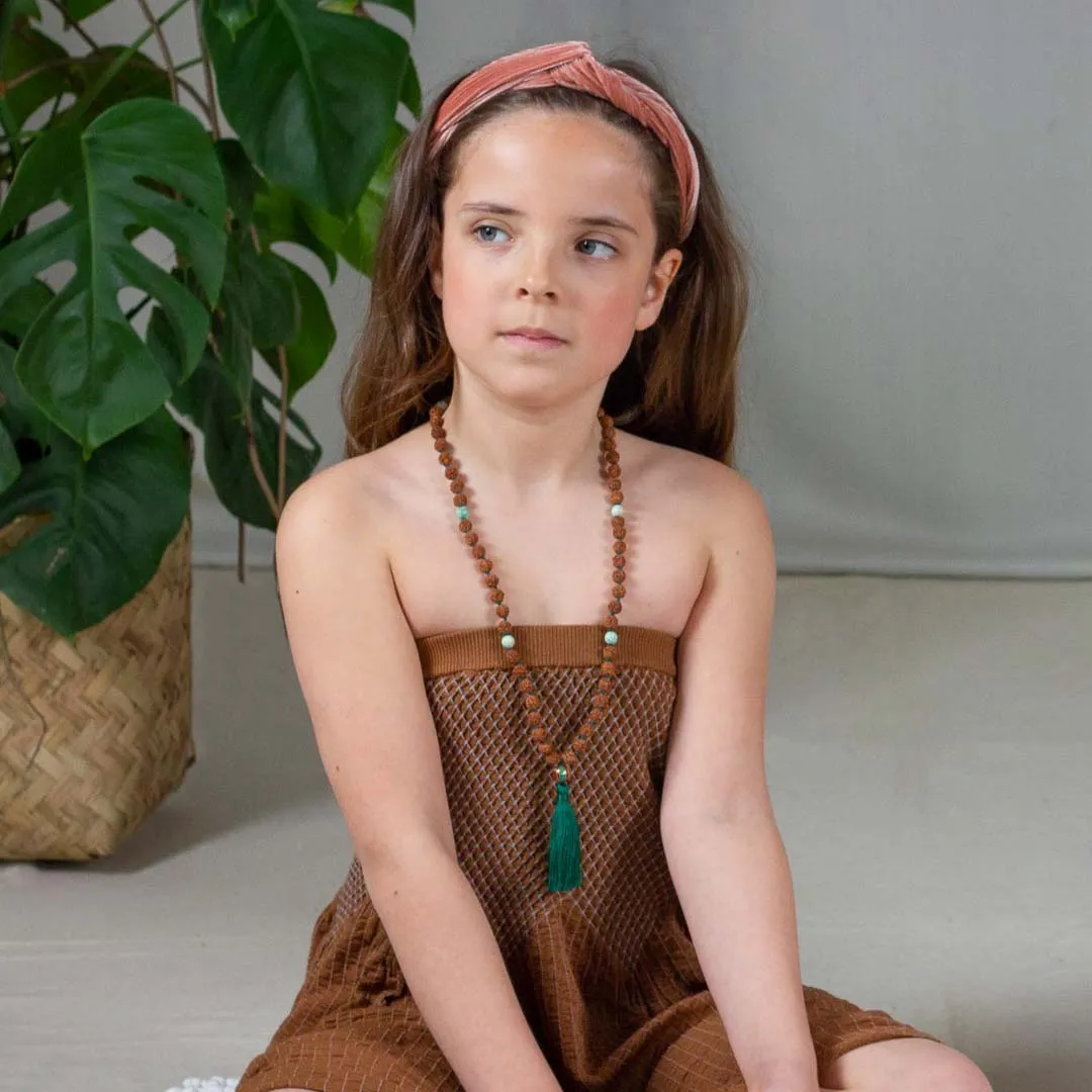 Kids Mala Beads Necklace Handmade with Rudraksha and Turquoise