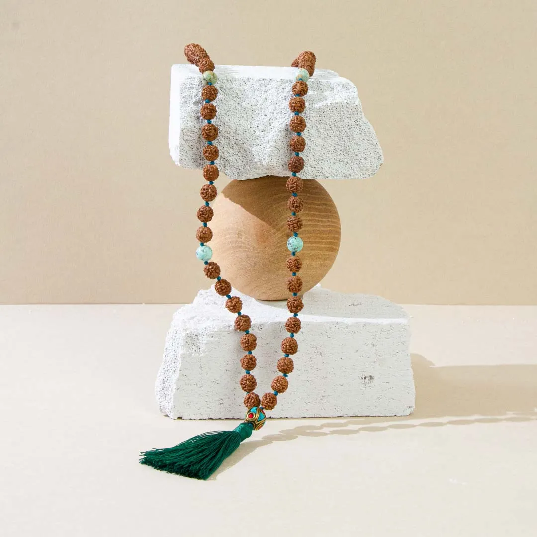 Kids Mala Beads Necklace Handmade with Rudraksha and Turquoise