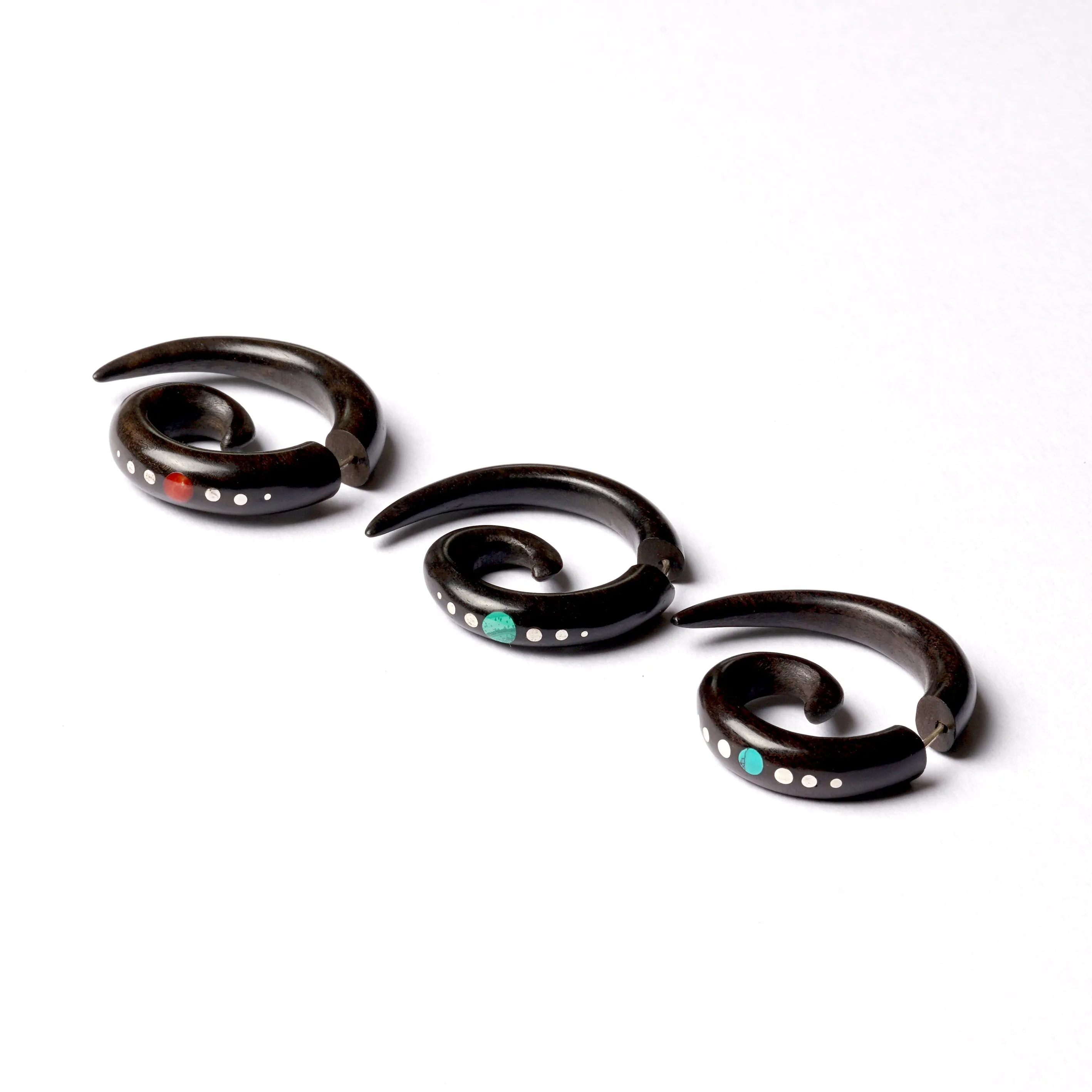 Koru Wood Earrings with Stones