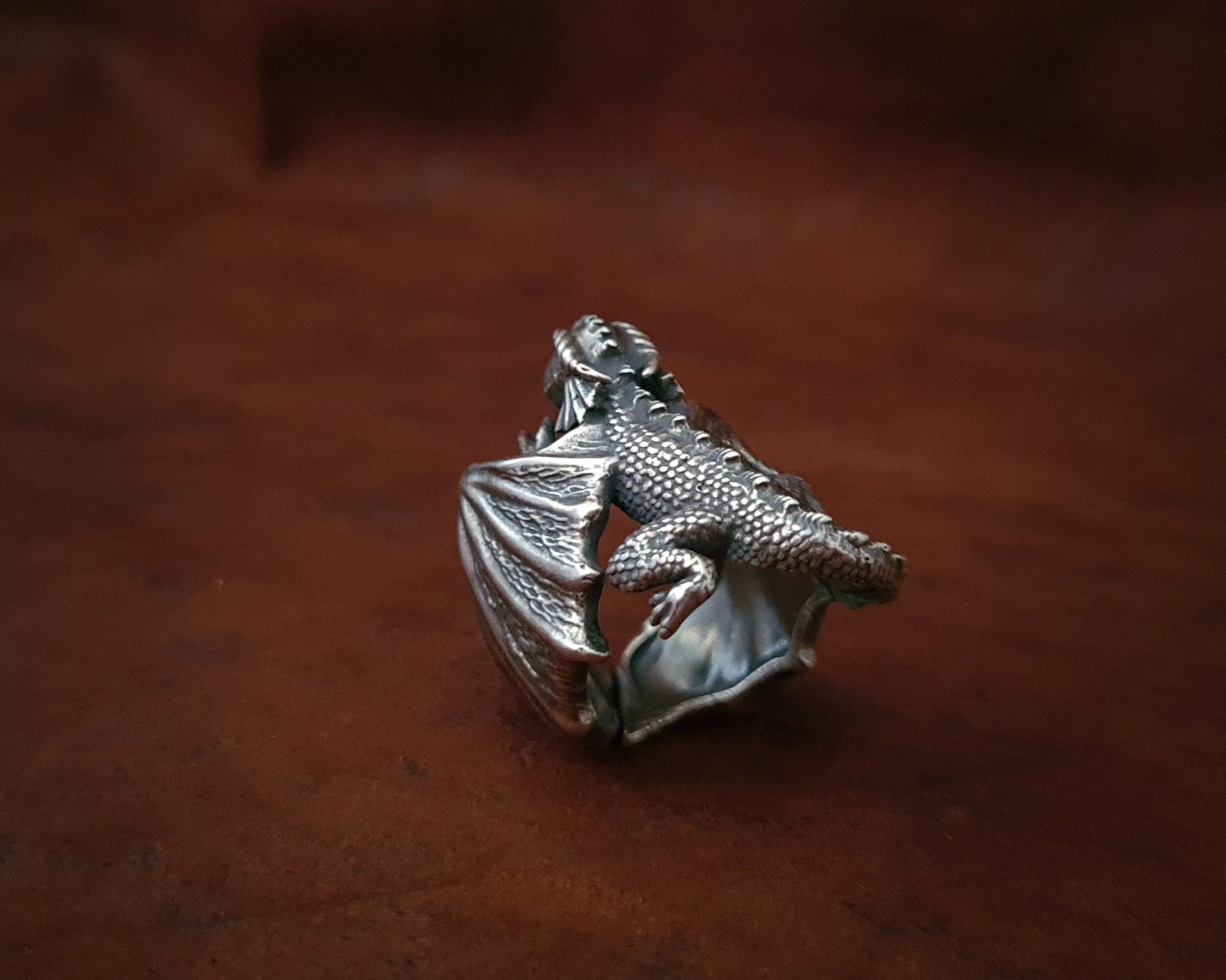 Large 925 Sterling Silver Dragon Celtic Fantasy Viking Adjustable Ring