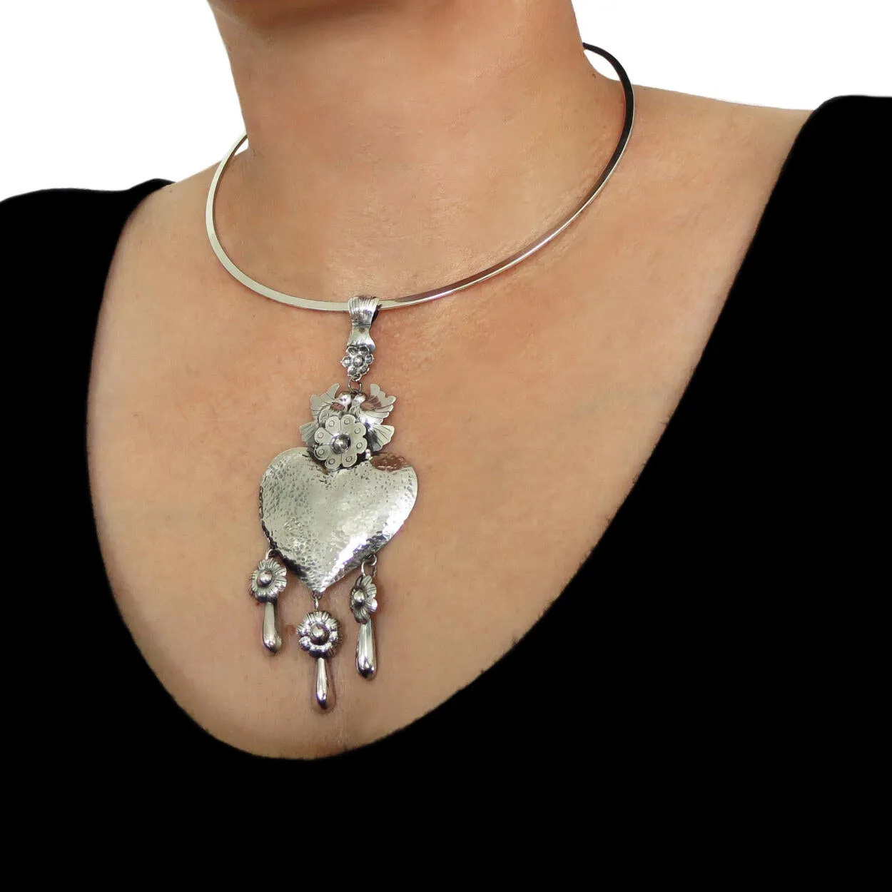 Large Hallmarked 925 Sterling Silver Handmade Heart Chandelier Pendant