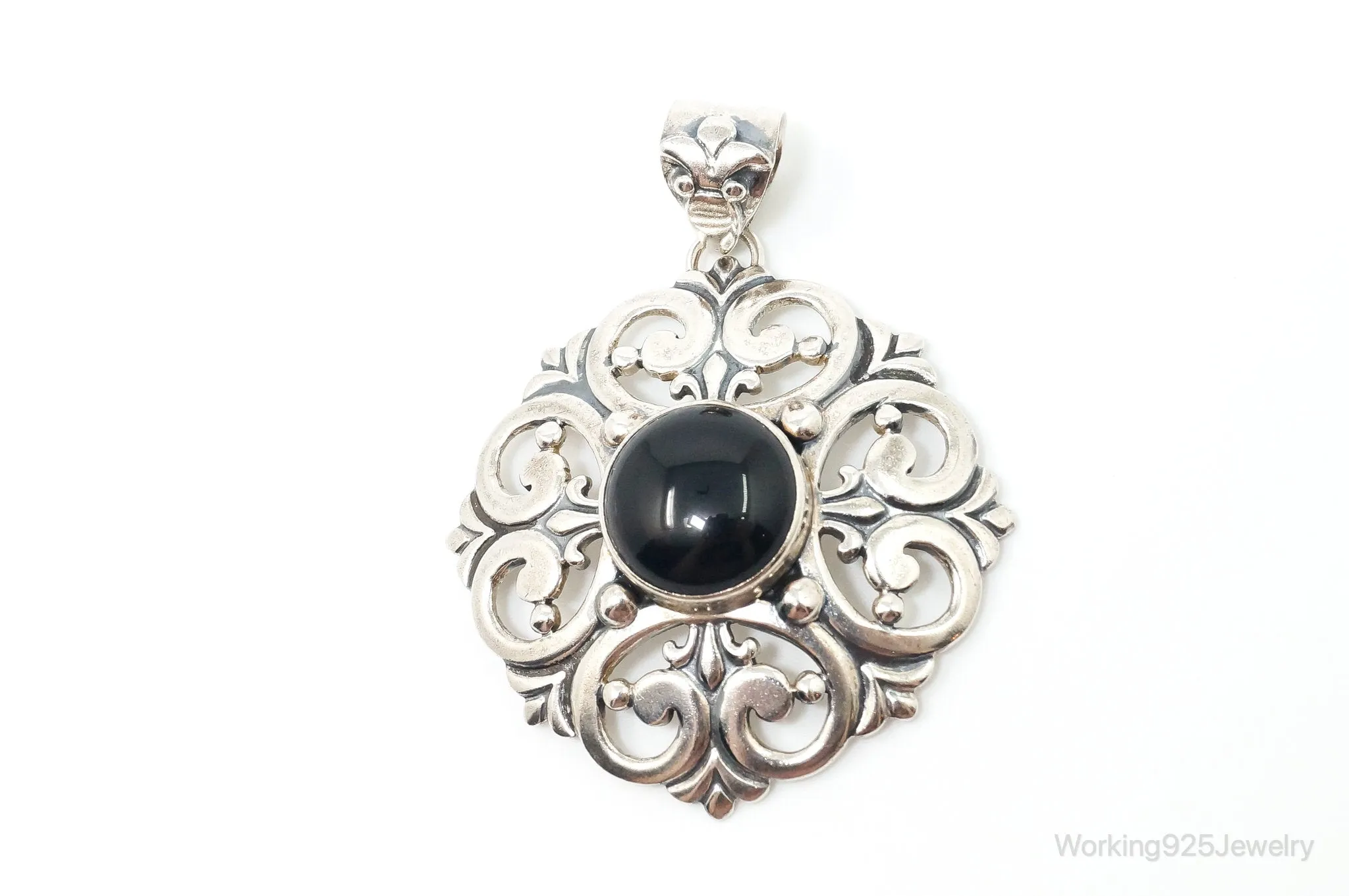 Large Vintage Mexico Designer Black Onyx Sterling Silver Pendant