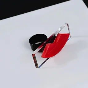 Lips Red & Black Acrylic Ring.