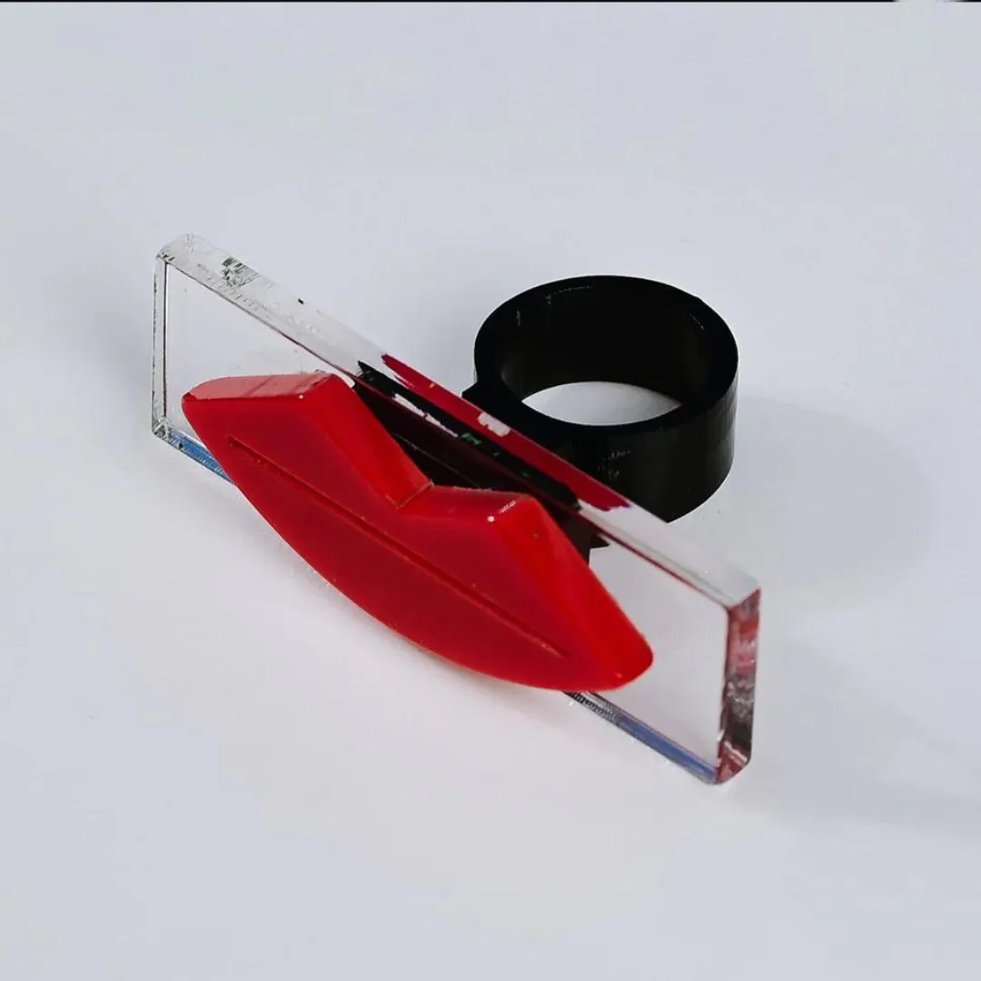Lips Red & Black Acrylic Ring.