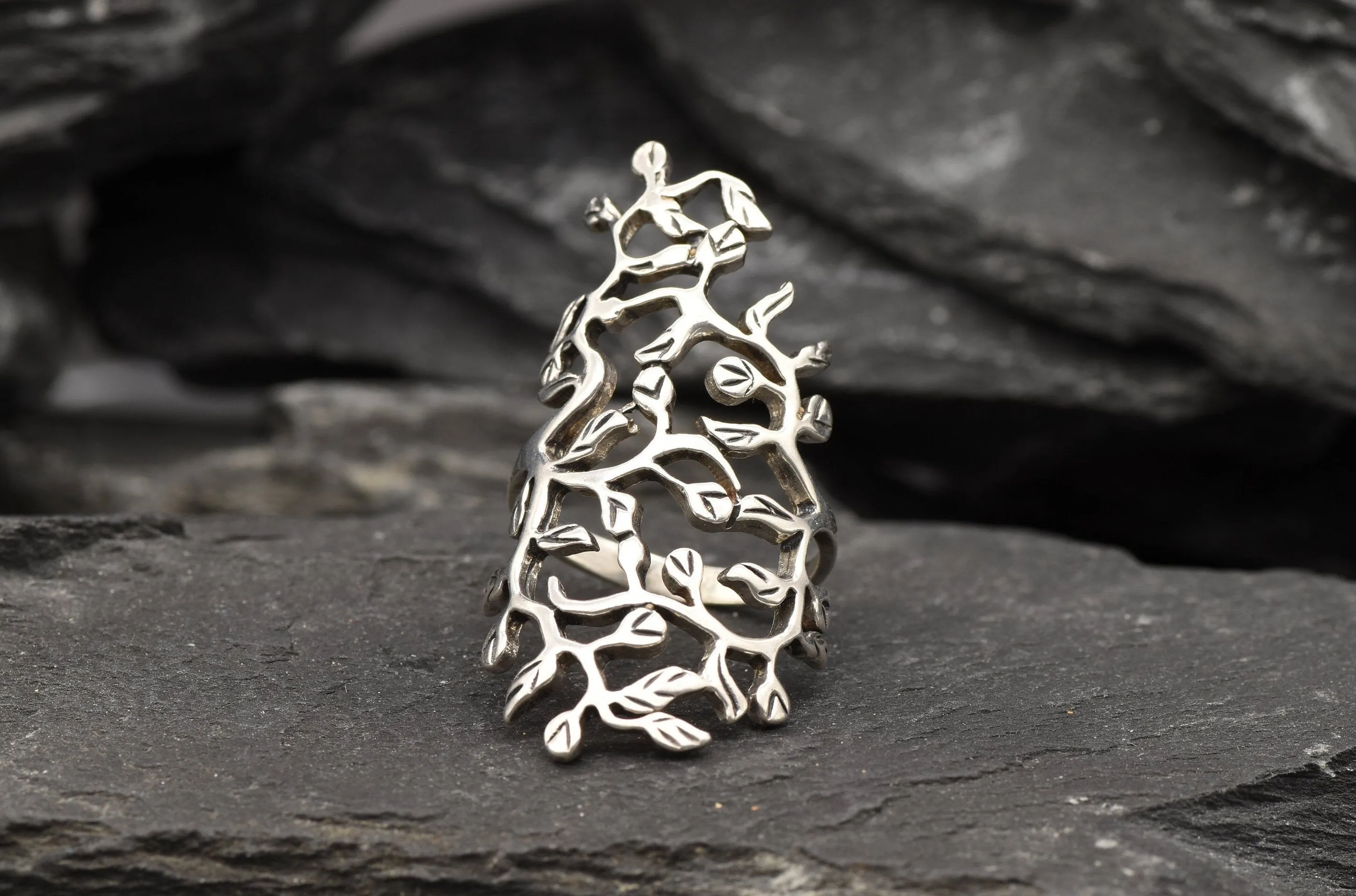 Long Leaf Ring - Silver Branch Ring - Silver Leaf Ring