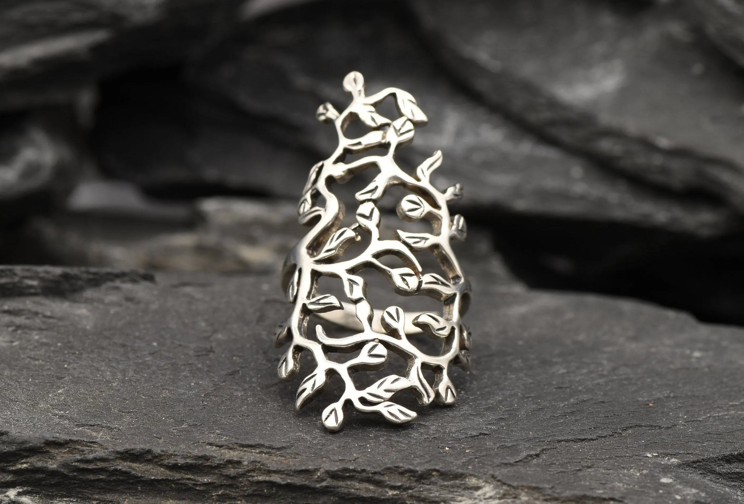 Long Leaf Ring - Silver Branch Ring - Silver Leaf Ring
