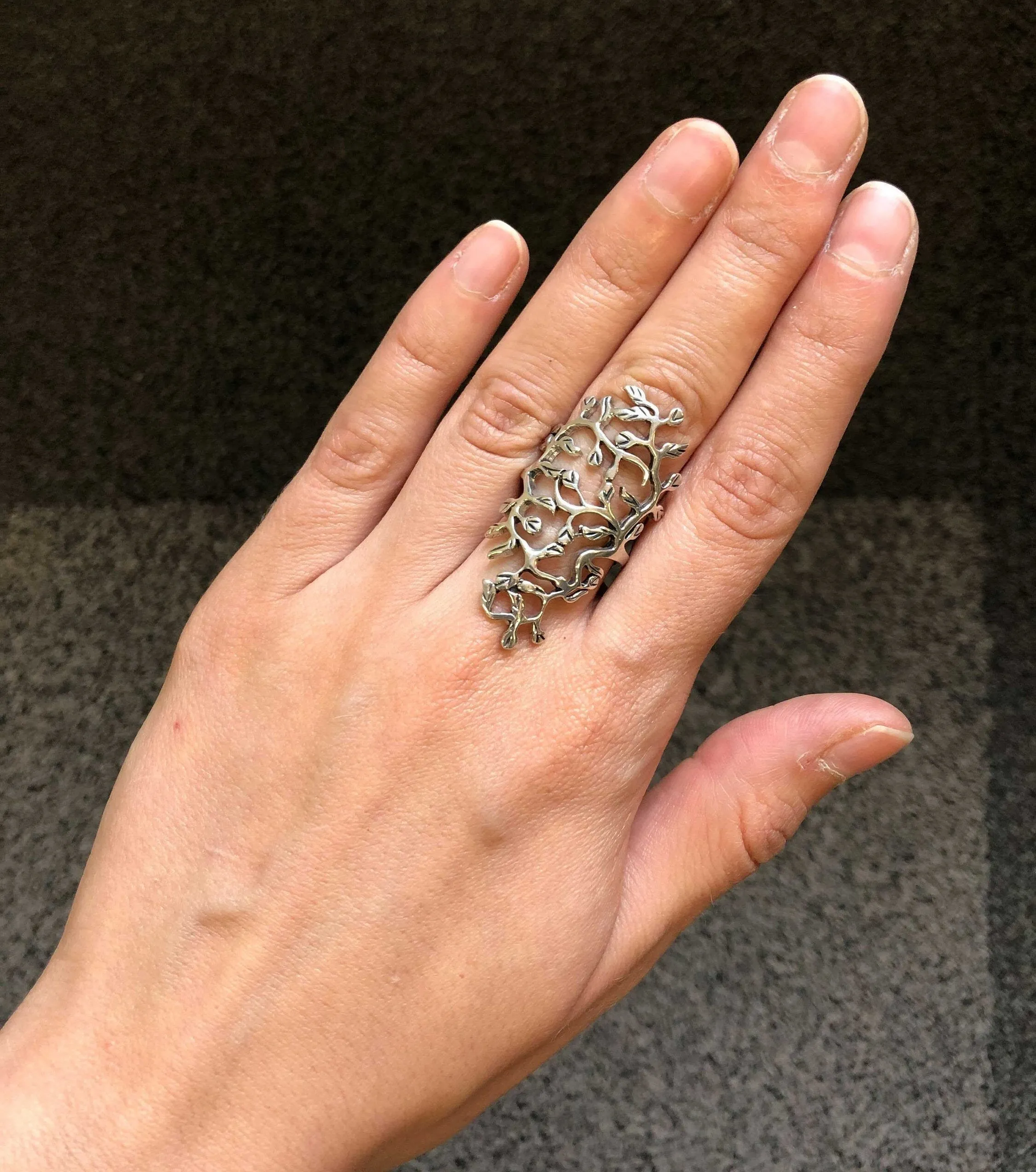 Long Leaf Ring - Silver Branch Ring - Silver Leaf Ring