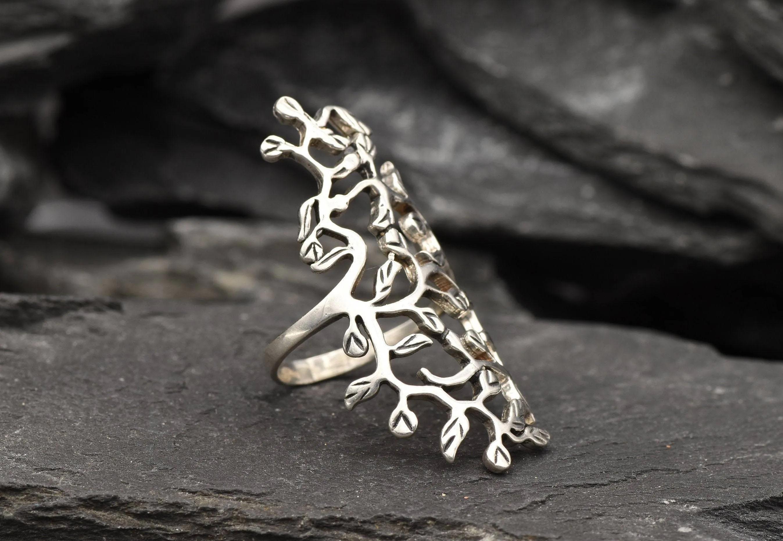 Long Leaf Ring - Silver Branch Ring - Silver Leaf Ring