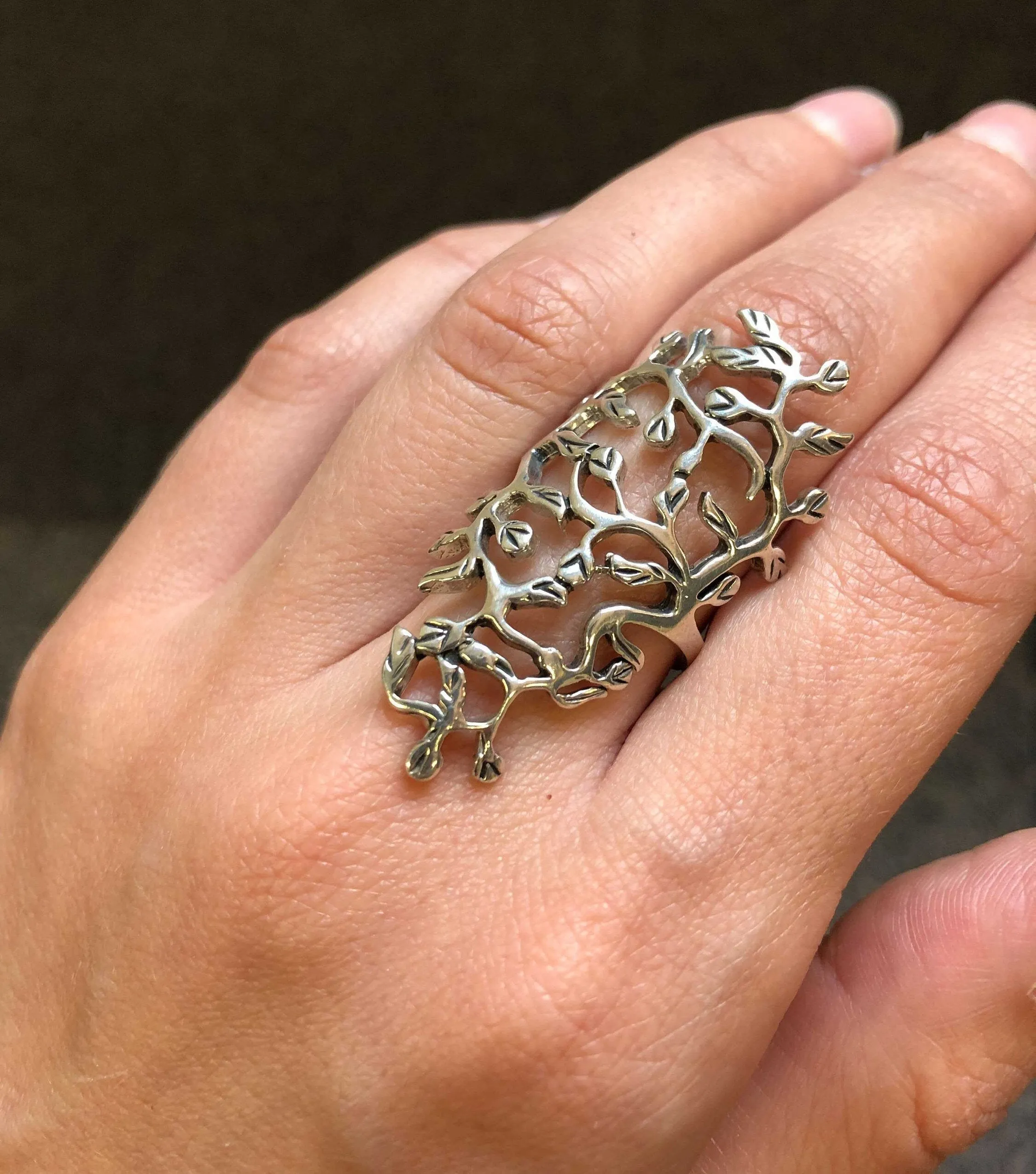 Long Leaf Ring - Silver Branch Ring - Silver Leaf Ring