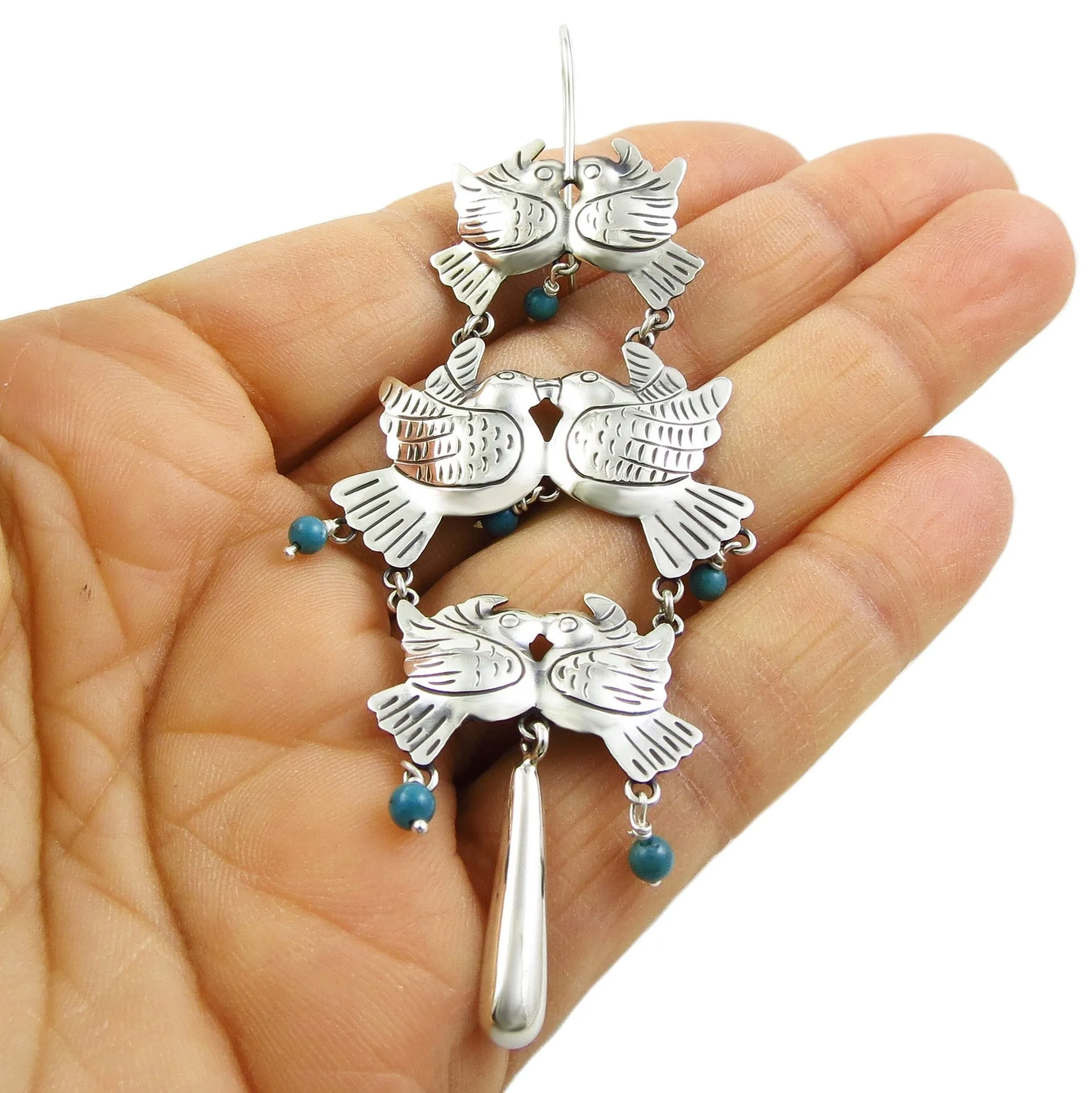 Maria Belen Chandelier Sterling Silver Lovebird Earrings