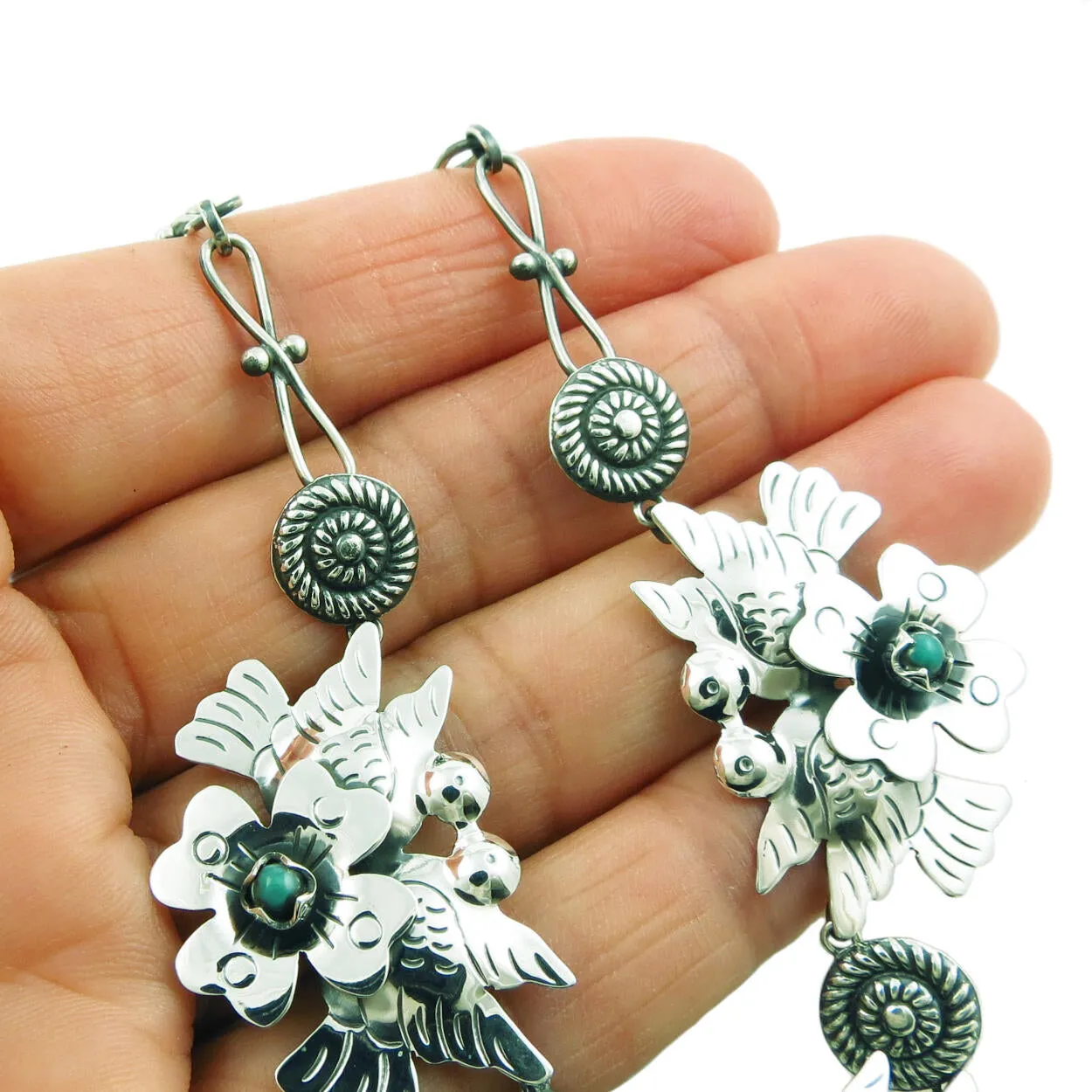 Maria Belen Mexican Sterling Silver Dove and Heart Turquoise Necklace
