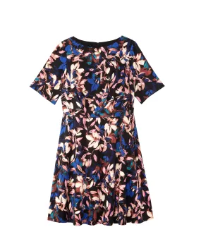Marmara Short Sleeve Fit and Flare with Gathered Top | Black / Pink