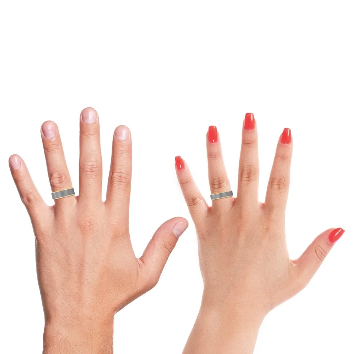 MARWAN | Blue & Red Wood, Brushed, Silver Tungsten Ring, Gold Beveled Edges