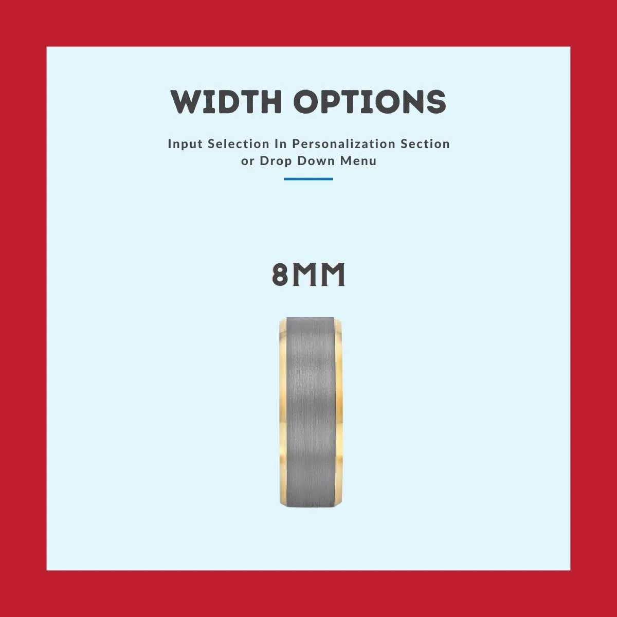 MARWAN | Blue & Red Wood, Brushed, Silver Tungsten Ring, Gold Beveled Edges