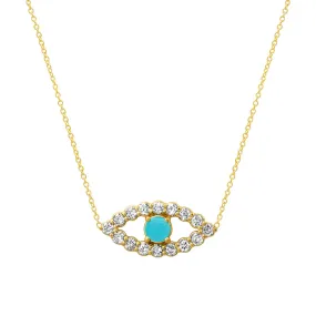 Medium Diamond Open Evil Eye Necklace with Turquoise Center