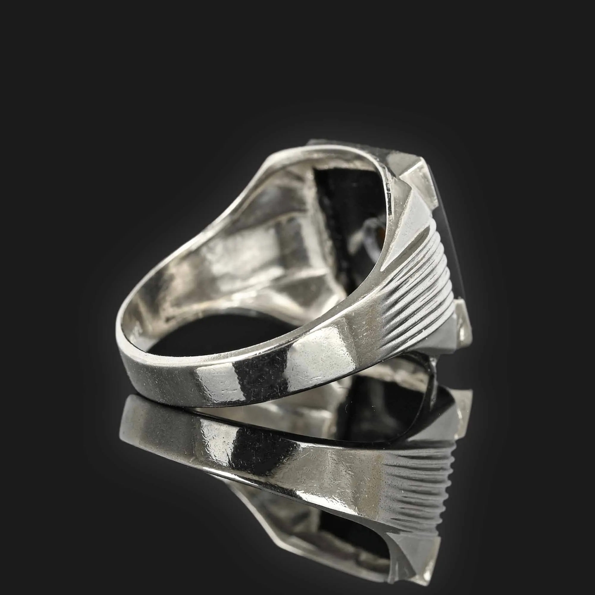 Mens 14K White Gold Diamond Onyx Ring
