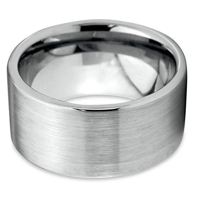 Men's Classic Tungsten Wedding Band Pipe Cut Extra Wide with Brushed Finish - 12mm