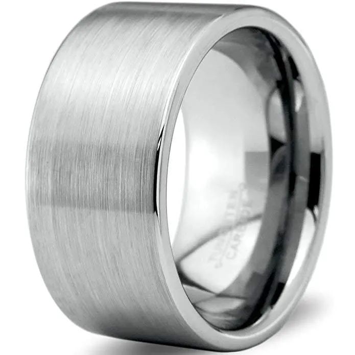 Men's Classic Tungsten Wedding Band Pipe Cut Extra Wide with Brushed Finish - 12mm