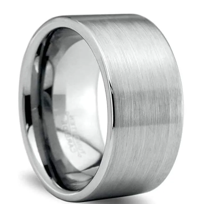 Men's Classic Tungsten Wedding Band Pipe Cut Extra Wide with Brushed Finish - 12mm
