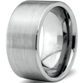 Men's Classic Tungsten Wedding Band Pipe Cut Extra Wide with Brushed Finish - 12mm