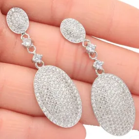 Micro-Pave Cubic Zirconia Long Drop Bridal Earrings 1.81"