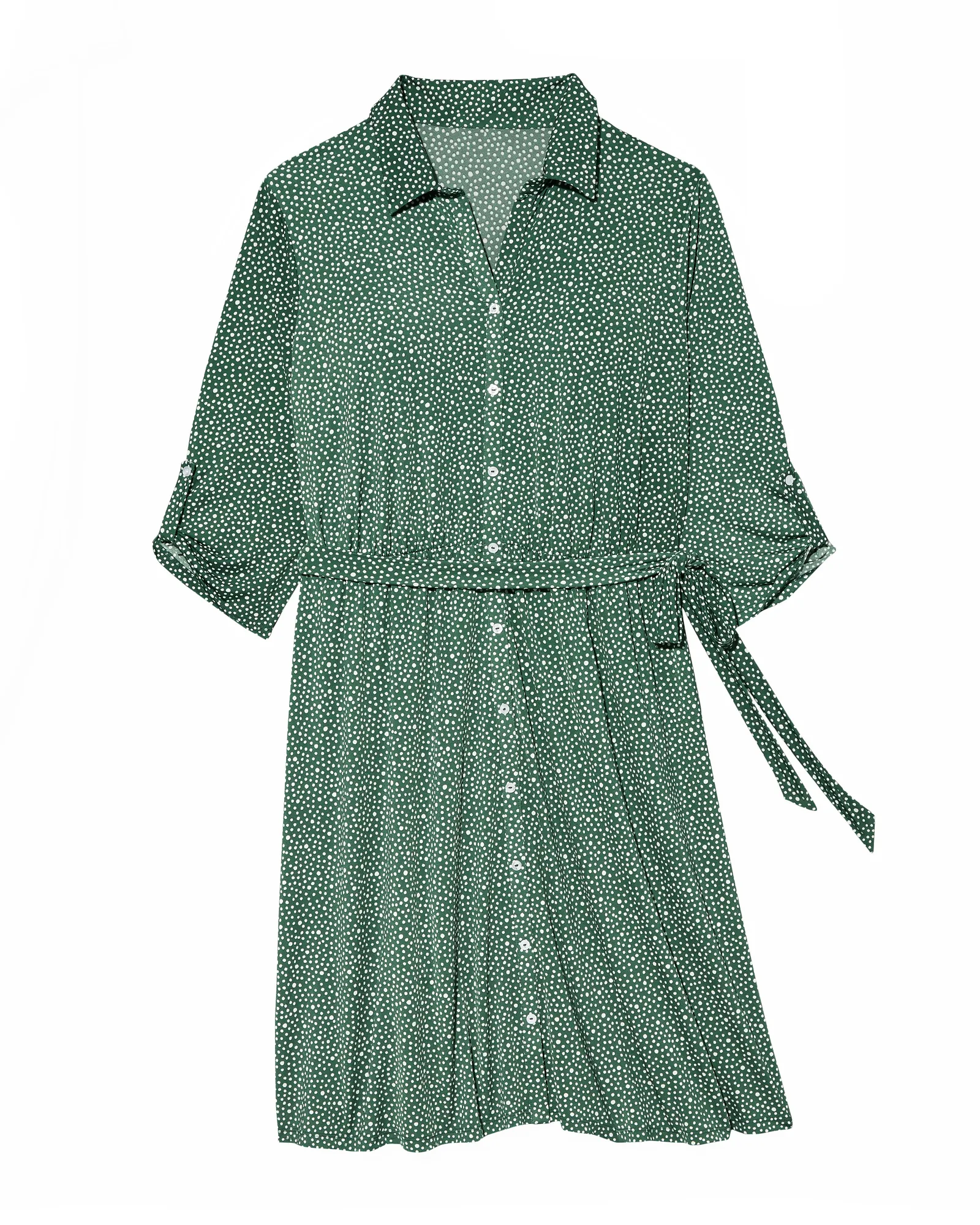 Midland Tabbed Sleeve Shirt Dress | Forest Green / White
