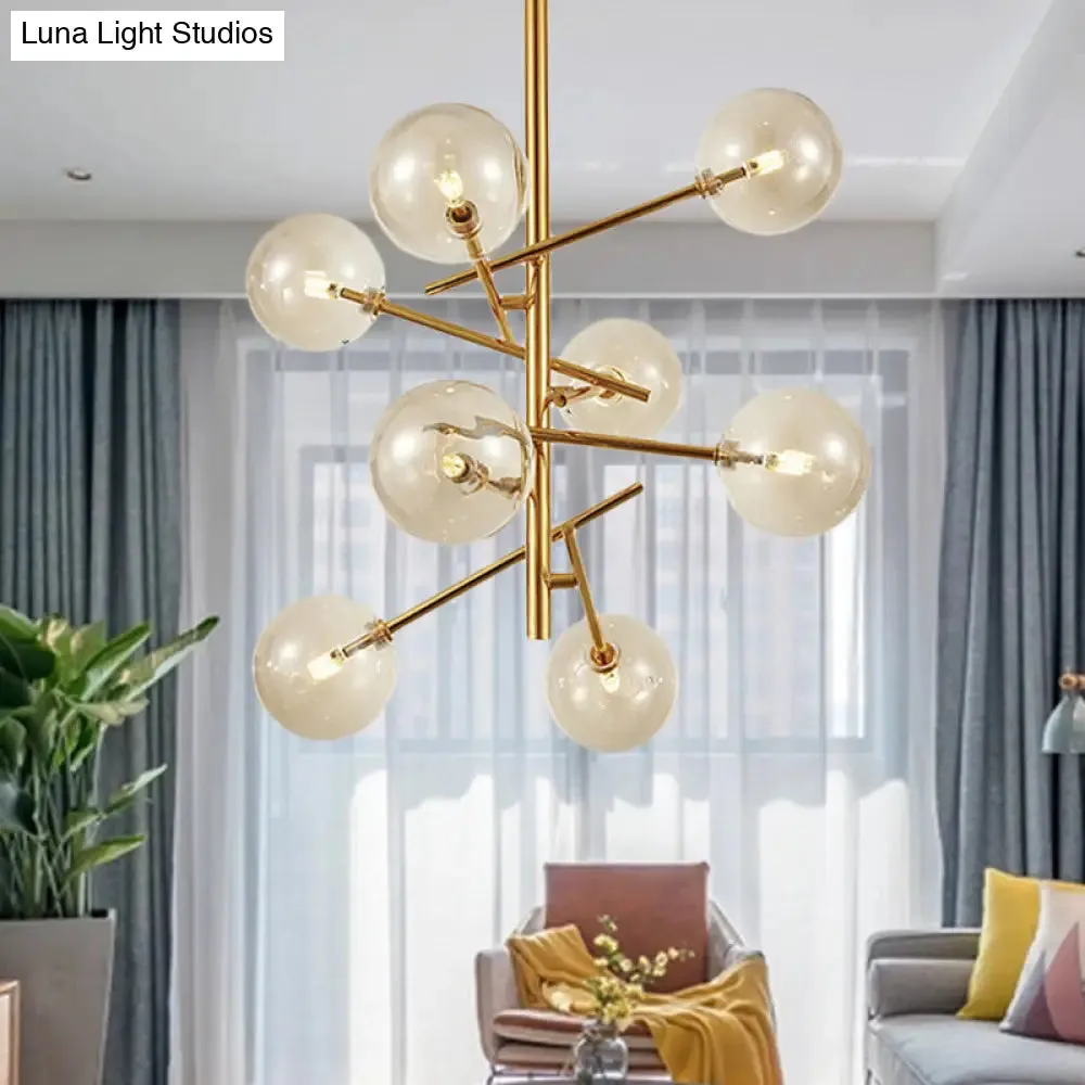 Modern Cognac Glass Globe Chandelier - 6/8 Heads, Starburst Design - Ideal for Bedroom Ceiling Lighting