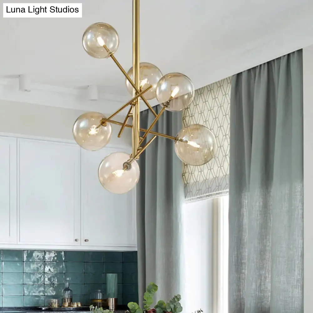 Modern Cognac Glass Globe Chandelier - 6/8 Heads, Starburst Design - Ideal for Bedroom Ceiling Lighting