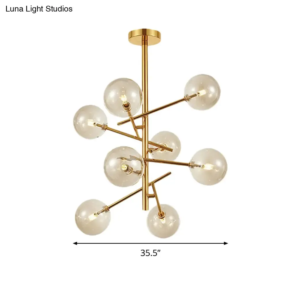 Modern Cognac Glass Globe Chandelier - 6/8 Heads, Starburst Design - Ideal for Bedroom Ceiling Lighting
