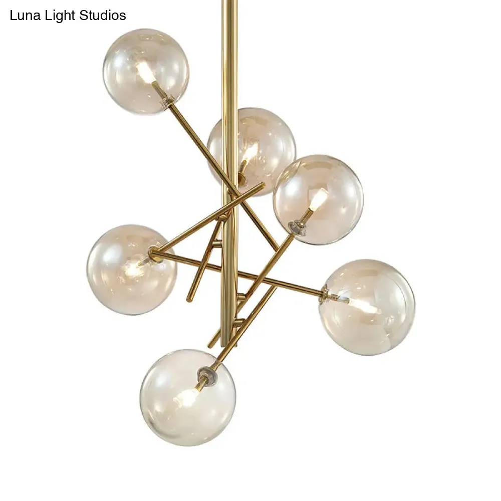 Modern Cognac Glass Globe Chandelier - 6/8 Heads, Starburst Design - Ideal for Bedroom Ceiling Lighting