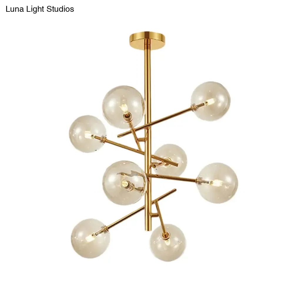 Modern Cognac Glass Globe Chandelier - 6/8 Heads, Starburst Design - Ideal for Bedroom Ceiling Lighting