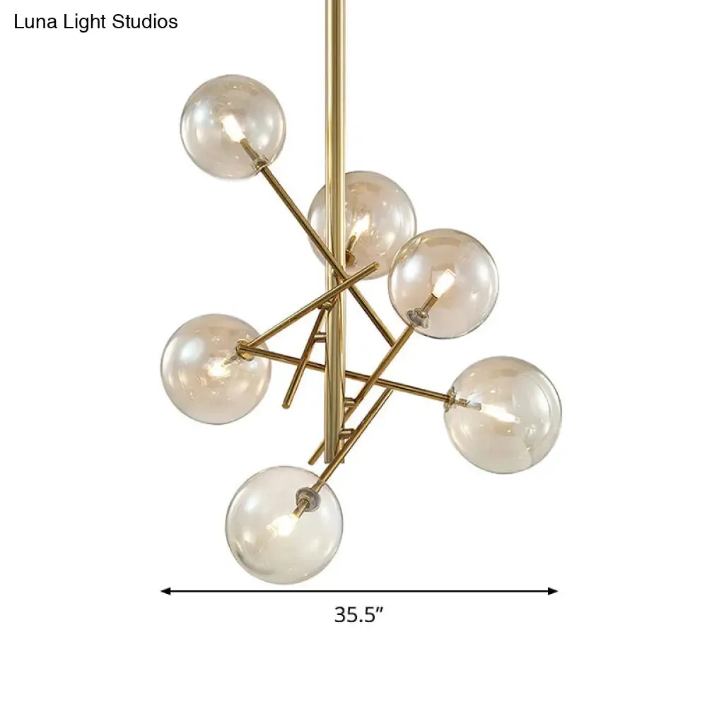 Modern Cognac Glass Globe Chandelier - 6/8 Heads, Starburst Design - Ideal for Bedroom Ceiling Lighting