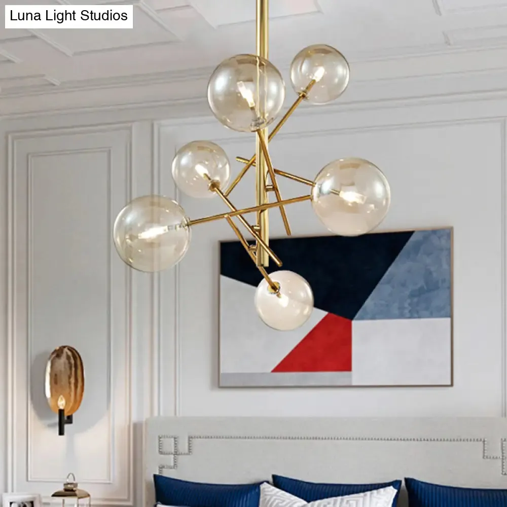 Modern Cognac Glass Globe Chandelier - 6/8 Heads, Starburst Design - Ideal for Bedroom Ceiling Lighting