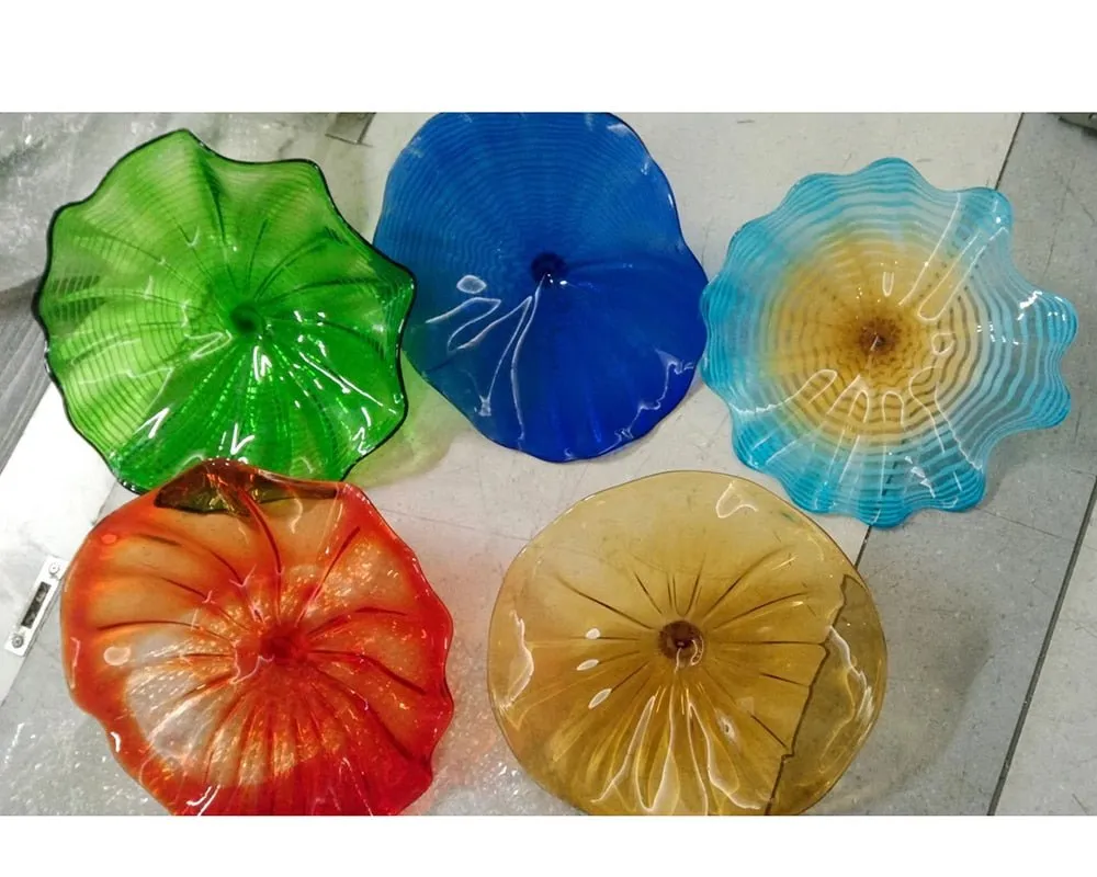Modern Hand Blown Glass Chandelier Murano Art Light Flower Plates Lamp Home Living Room Decoration